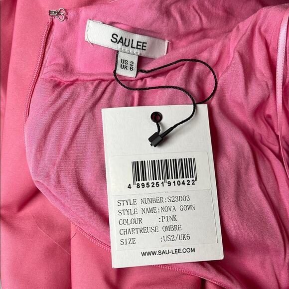 SAU LEE Nova Cutout Pink Chartreuse Green Ombre Maxi Gown Size 2 - Picture 11 of 12